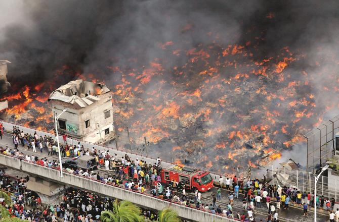 A scene of fire in the biggest clothes market in Banga. (AP/PTI)